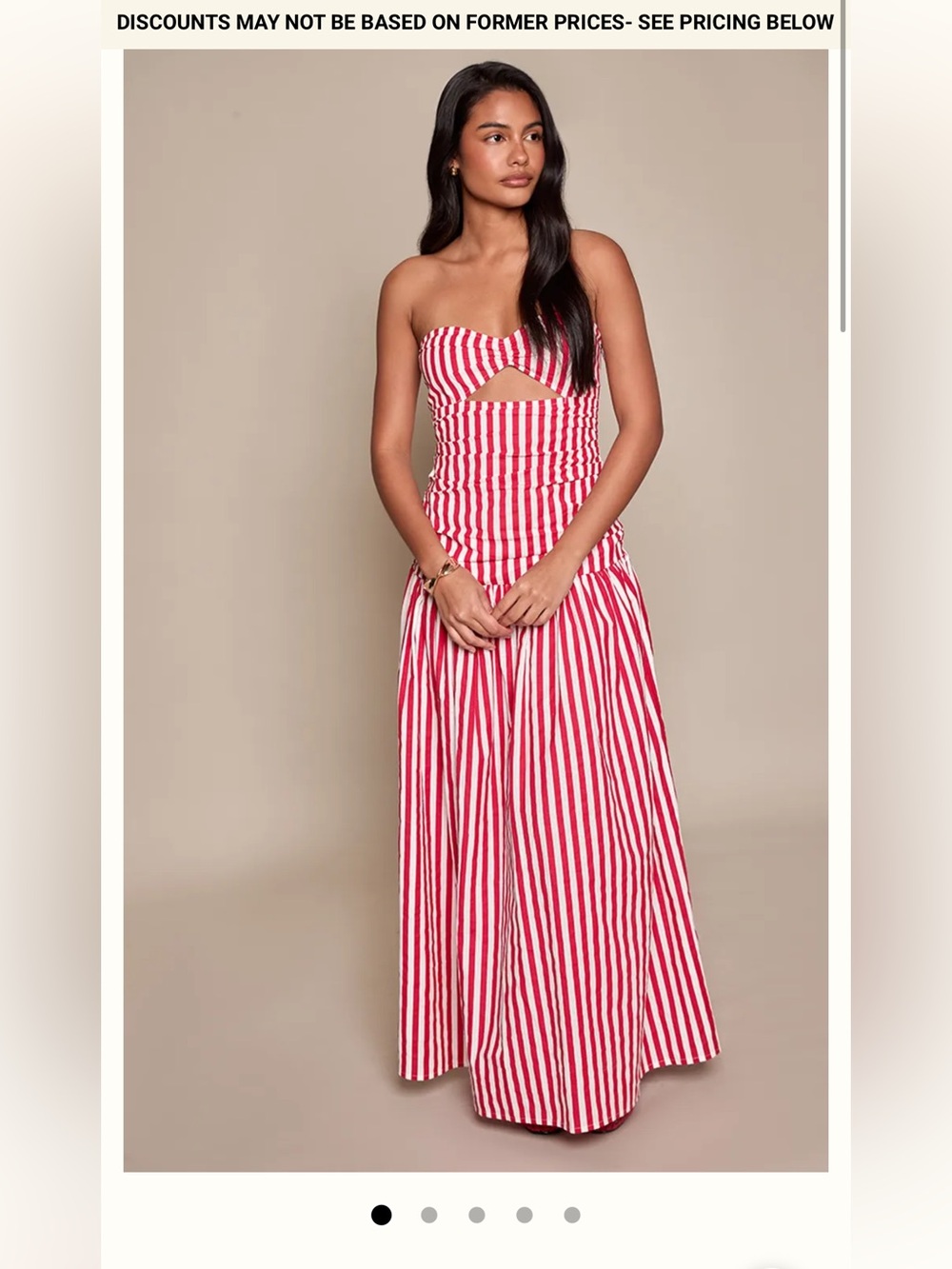 PrettyLittleThing Red and White Strapless Cutout Maxi Jumpsuit